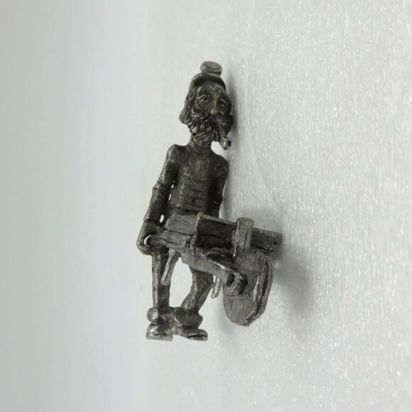 Pewter Coal Miner Miniature Figurine With Wheelbarrow England Signed Vintage - Picture 4 of 10